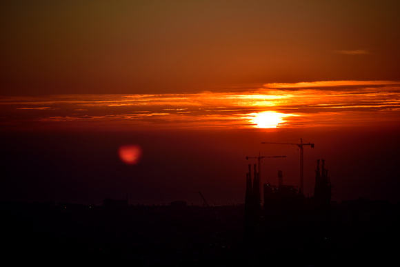Sunrise over Sagrada Familia as seen from Park Guell